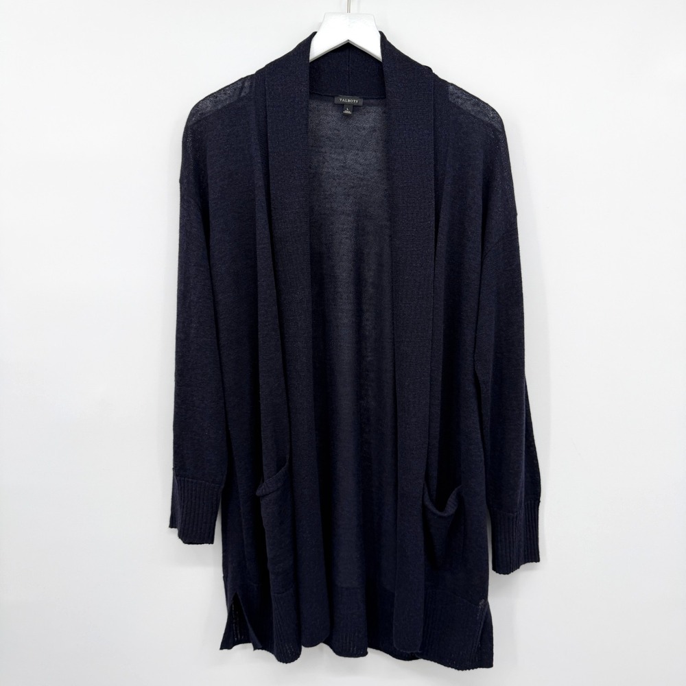 Talbots Duster Cardigan Sweater Large Linen Blend Lightweight Open Quiet Luxury